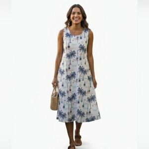 Fairhope Tropical Paradise Sleeveless Midi Dress With Pockets Women's Size M